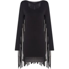 ALPHORRIA - VESTIDO CURTO MANGA LONGA FRANJAS COSTAS - PRETO
