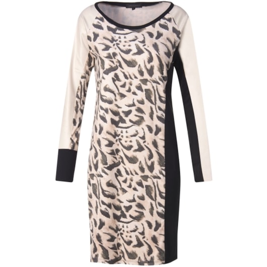 BORDA BARROCA - VESTIDO CURTO SUEDE ANIMAL PRINT RECORTES - BEGE